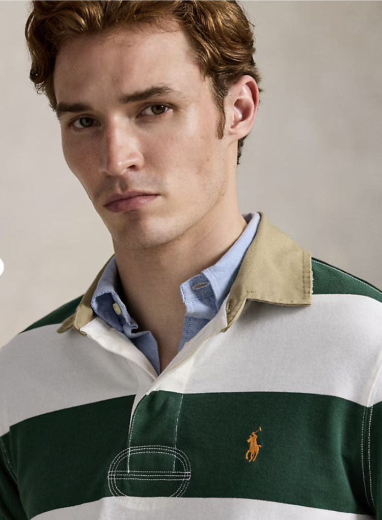 Classic fit rugbyshirt 004 GREEN/CREAM