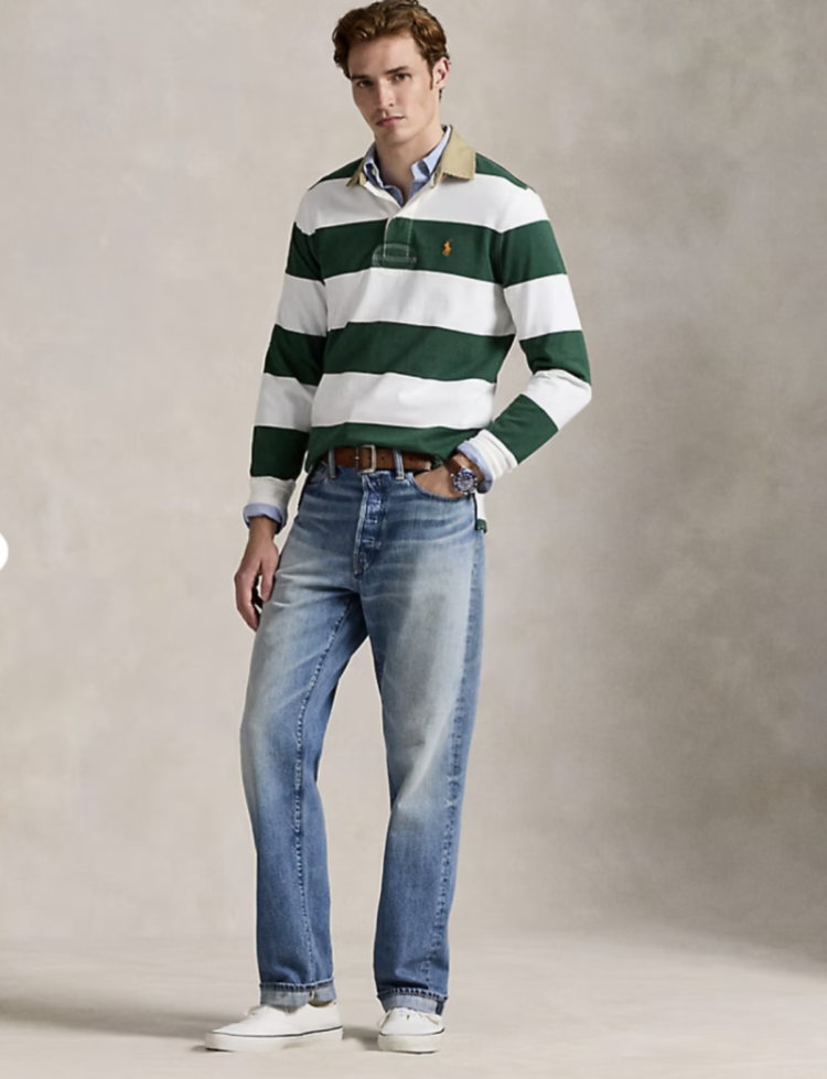 Classic fit rugbyshirt 004 GREEN/CREAM