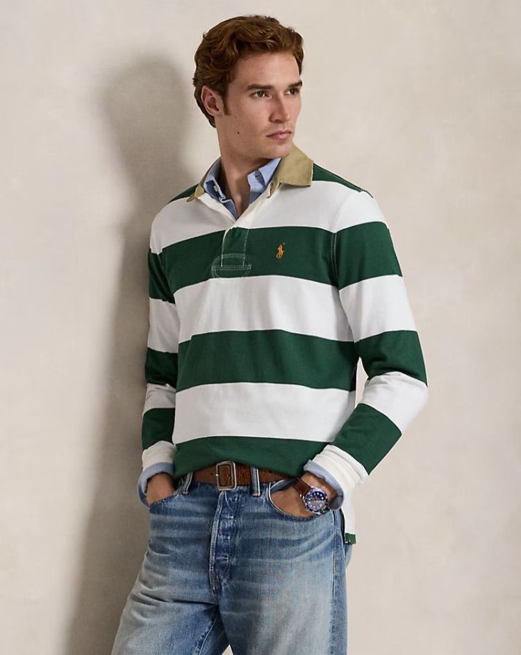 Classic fit rugbyshirt 004 GREEN/CREAM