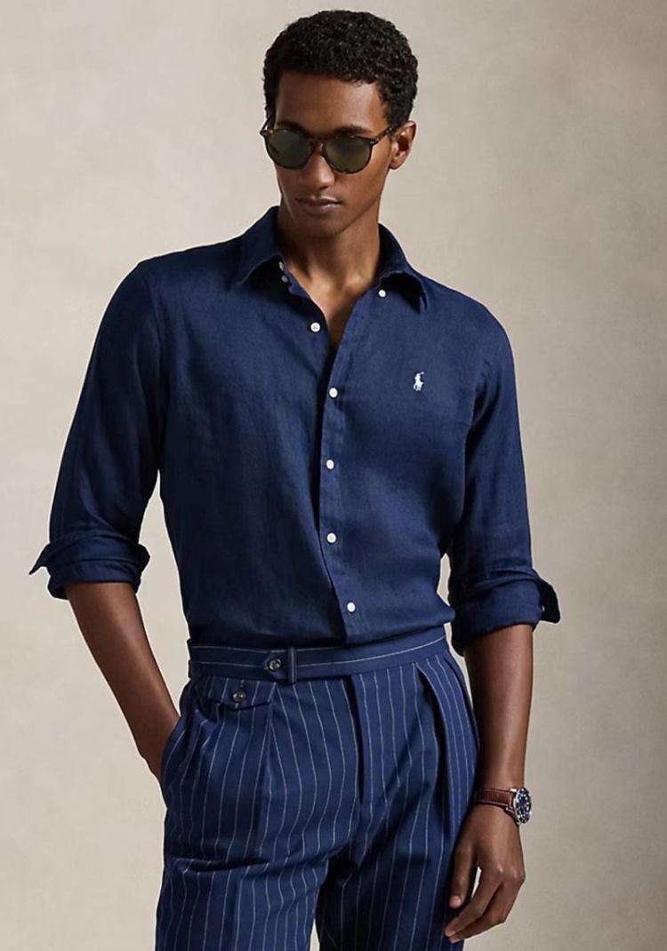Custom Fit Linen Shirt 504 NEWPORT NAVY
